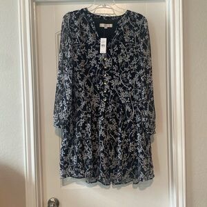 LOFT- Black and Gray Floral Mini Dress, Small